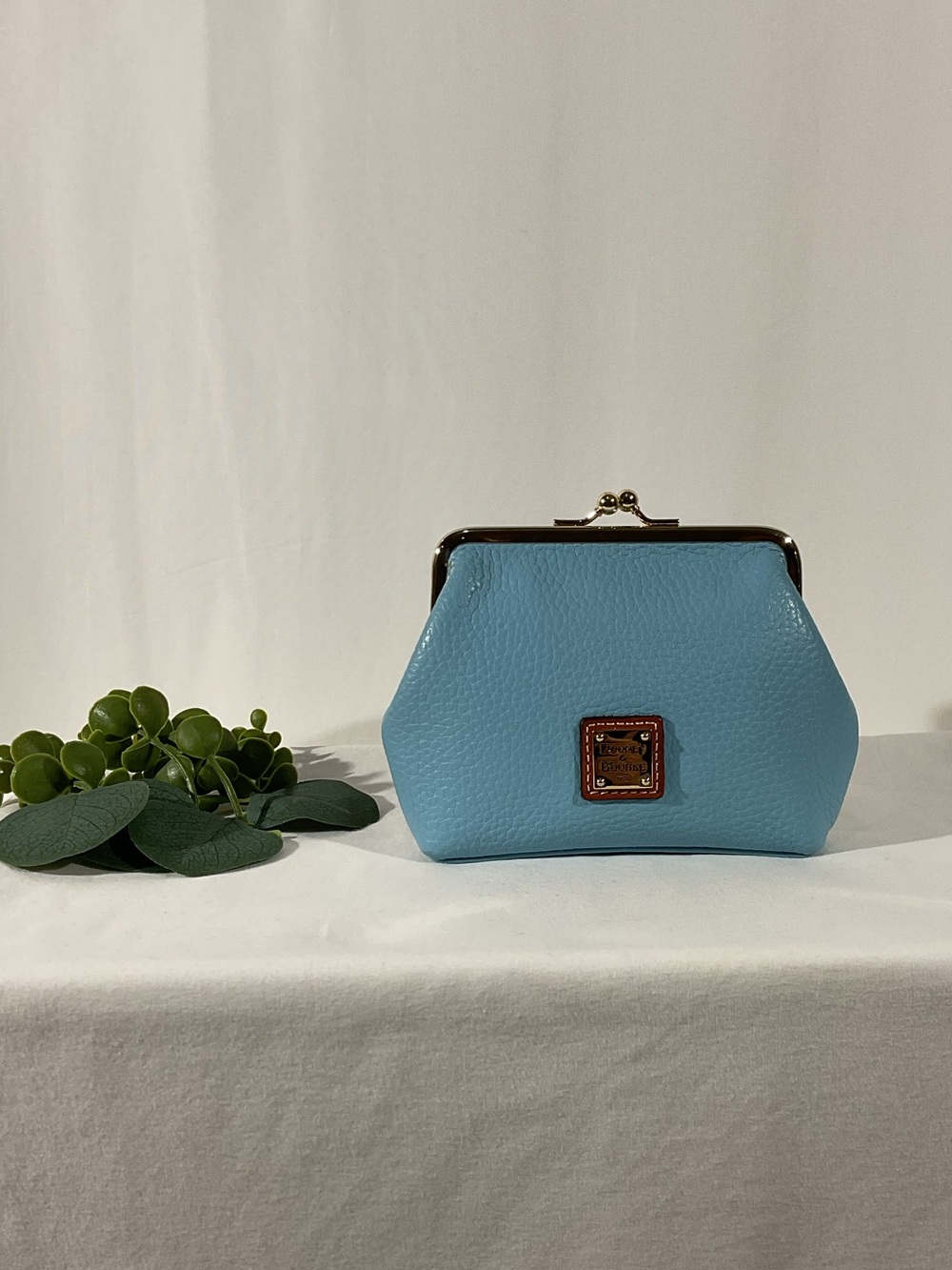 Dooney & Bourke Sky Blue Kiss- Pebble Leather large frame coin Purse.